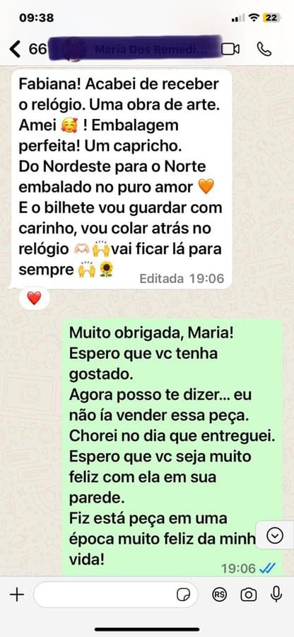 Mensagem real de cliente